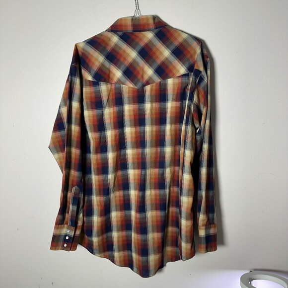 EUC Plains Western Wear Long Sleeve Plaid Shirt Pearl Button L Large Mens - Picture 2 of 2